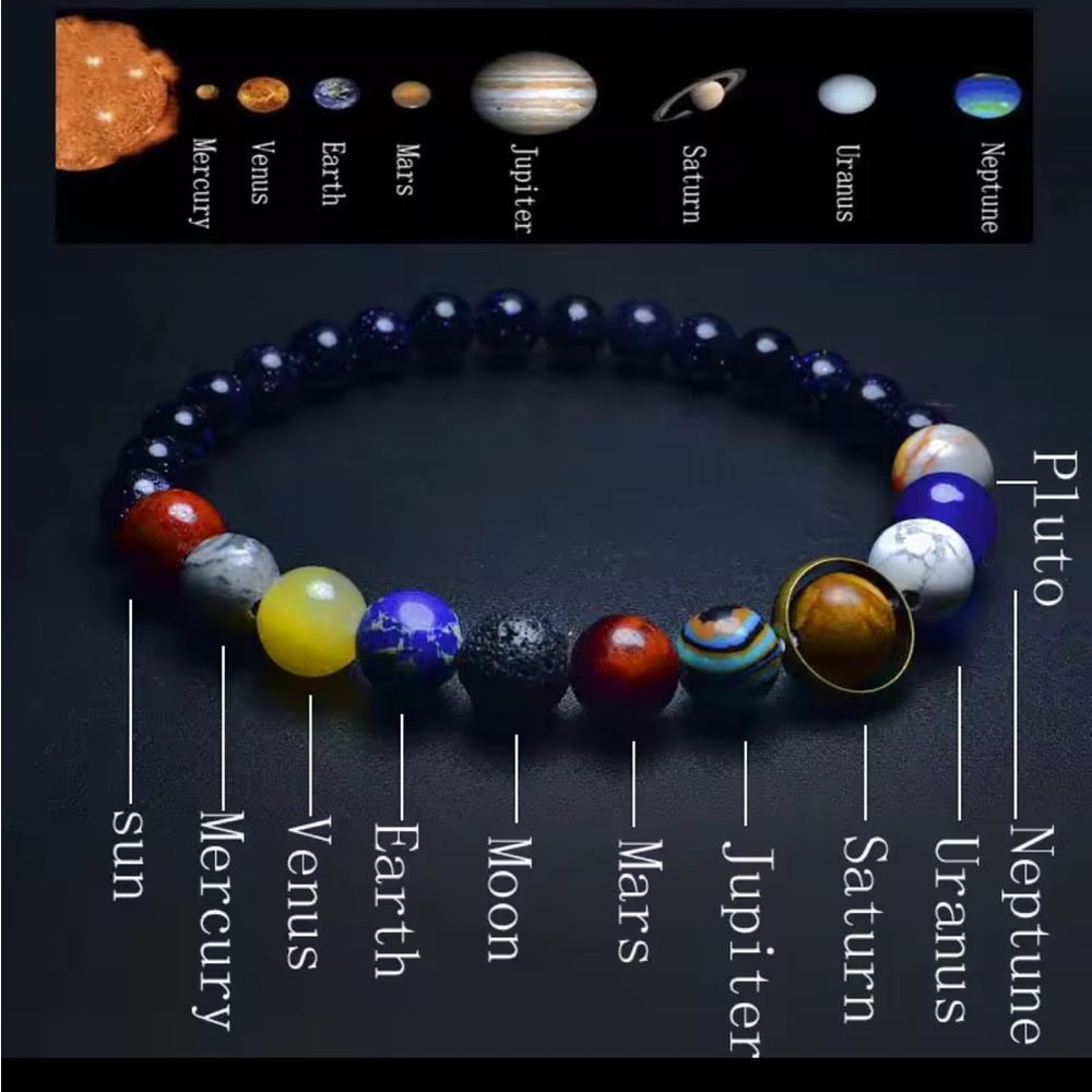 Solar System Universe Stretch Bracelet - 6&8mm Natural Stone Beads 6.75” Unisex
